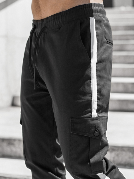 Pantaloni chino jogger pentru bărbați negri OZONEE DJ/5580