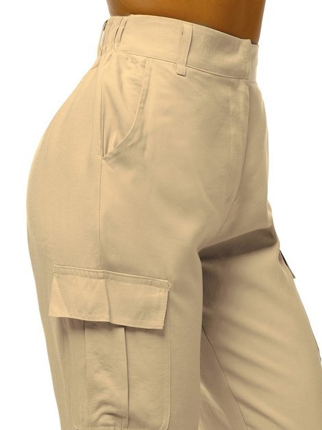 Pantaloni de joggers pentru femei bej deschis OZONEE O/HM005