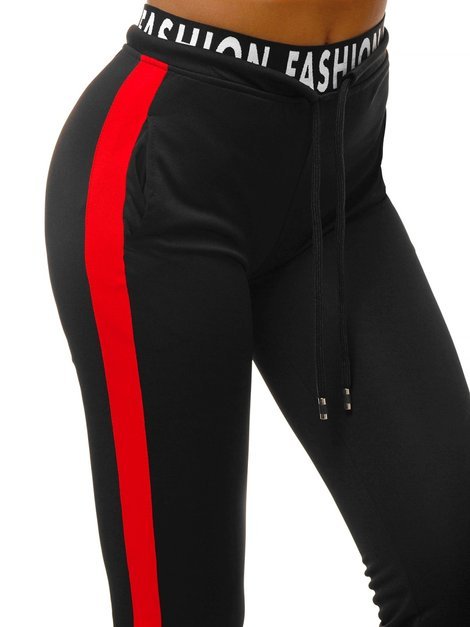 Pantaloni de training femei negri-rosii OZONEE O/82316