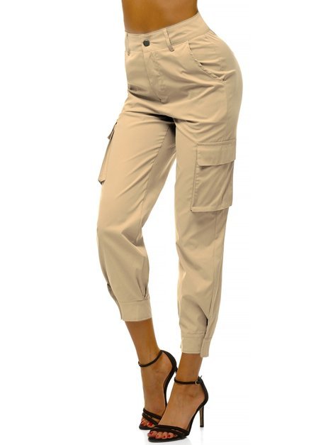 Pantaloni jogger pentru femei bej OZONEE O/HM002