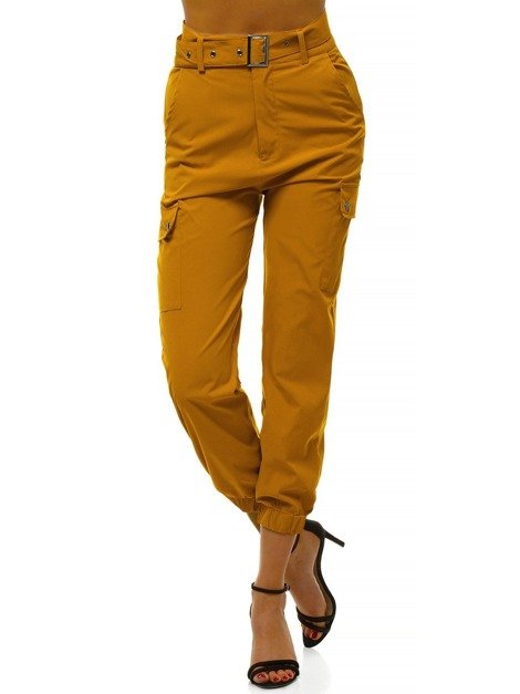 Pantaloni jogger pentru femei galben OZONEE O/HM001