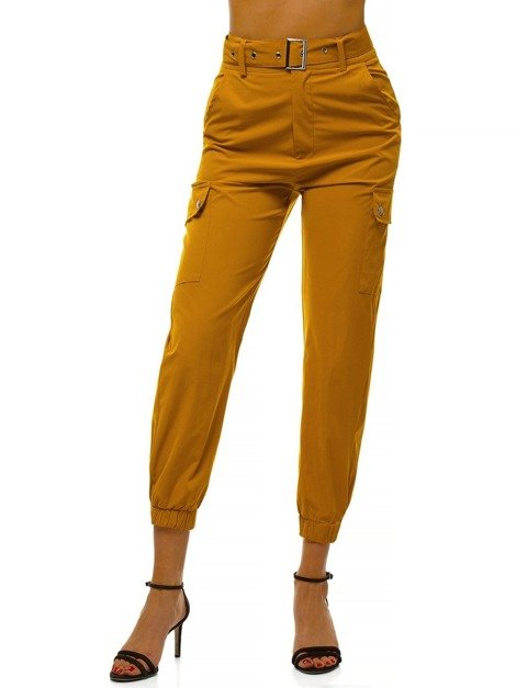Pantaloni jogger pentru femei galben OZONEE O/HM001