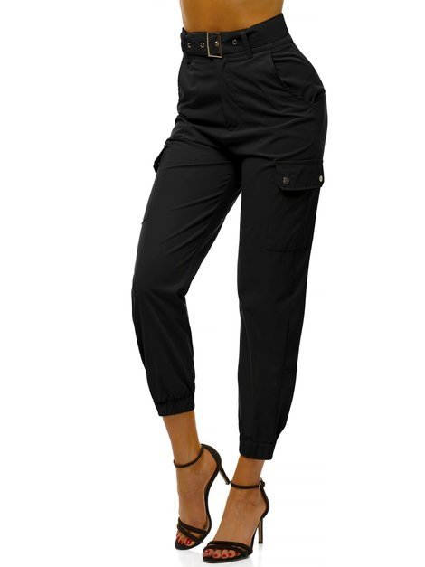 Pantaloni jogger pentru femei negri OZONEE O/HM001