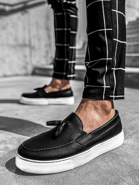 Pantofi slip-on pentru bărbați negri-albi O/KN717