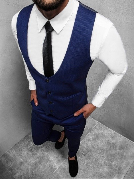 Set pentru bărbați - Vestă de costum cu pantaloni chino, albastru OZONEE DJ/5554