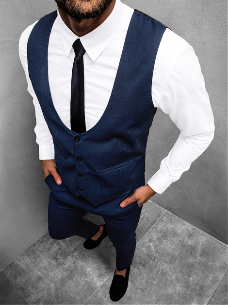 Set pentru bărbați - Vestă de costum cu pantaloni chino, albastru marin OZONEE DJ/5605