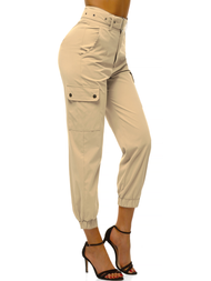 Pantaloni jogger pentru femei bej OZONEE O/HM001